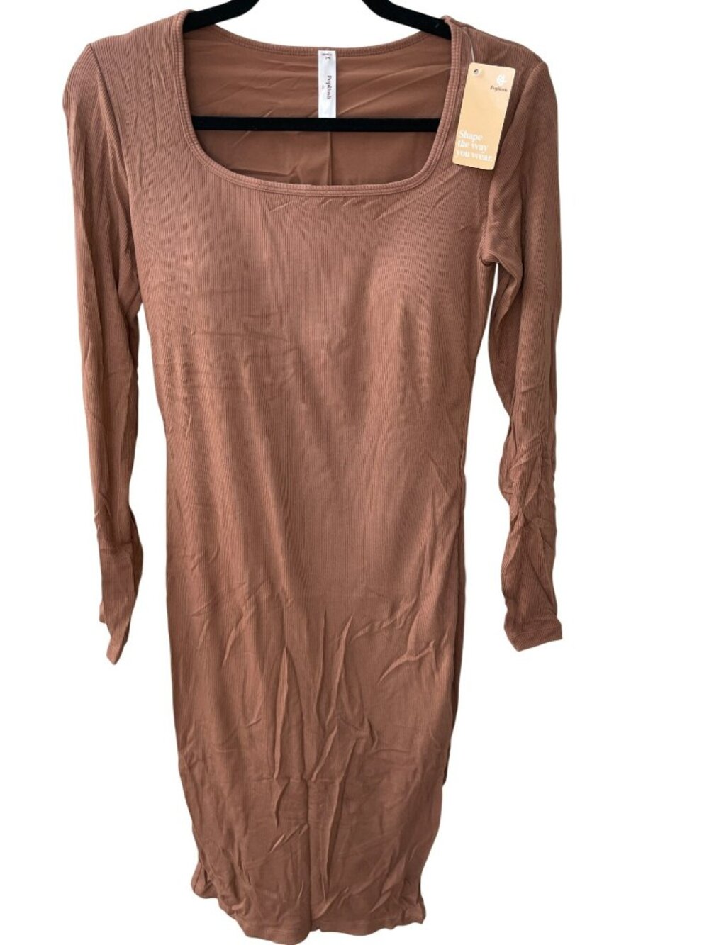 Popilush Built-In Bra Shapewear Brown Ribbed Midi Dress Built-in-Shorts Sz XL NW